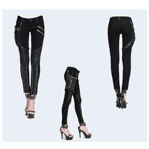 Devil Fashion Ankle Pants Low Rise Zippers Black Goth Punk Rave Cosplay Womens L